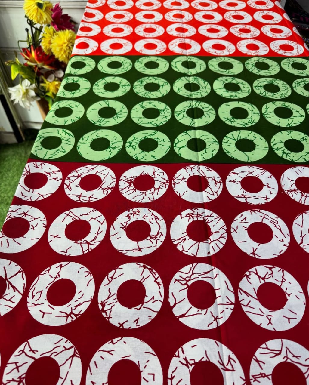 ELEVATE 100% COTON WAX NIGERIAN batik tricolore à motif anneaux / cercles 