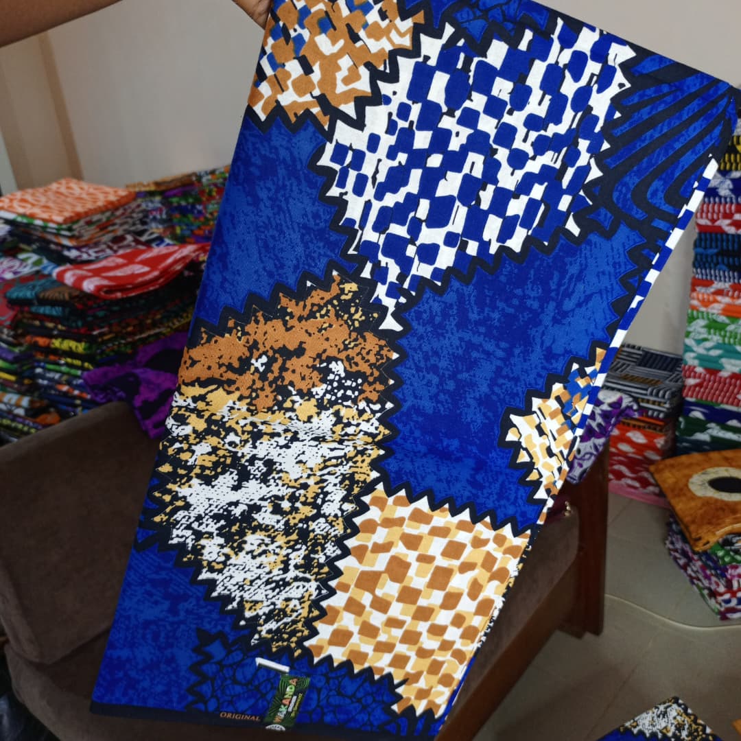 WAKANDA FASHION 100% COTON WAX NIGERIAN batik bleu royal marron beige à motif patchwork  