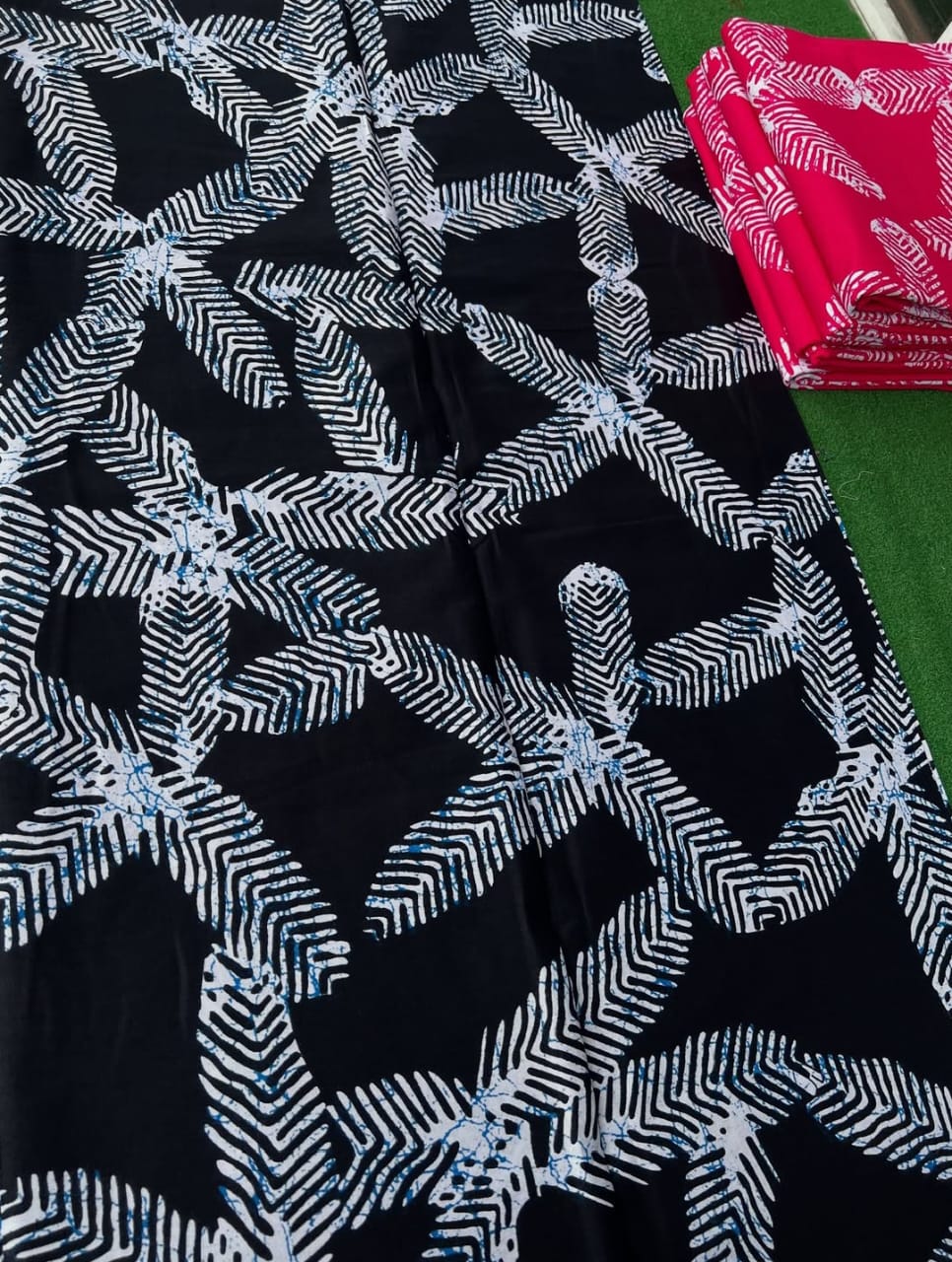 OBA CULTURE 100% COTON WAX NIGERIAN batik étoiles 5 branches palmier de couleurs noir et blanc 